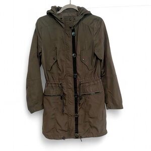 MARC NEW YORK ANDREW MARC OLIVE GREEN DRAWSTRING WAIST HOODED JACKET SIZE SMALL
